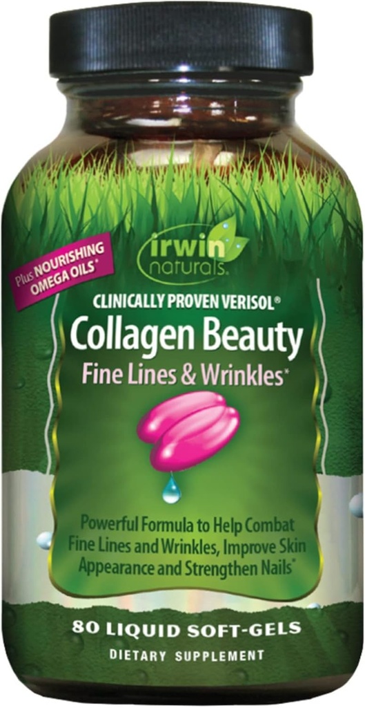 Irwin Naturals Collagen Beauty - 80 Liquid Softgels - Güzel Hatlar ve Wrinkles ile Mücadele Yardım, Cilt Görünümünü Geliştirin ve Nails - 13 Toplam Hizmetler