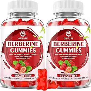 Βερβερίνη Gummies με Κεϋλάνη Κανέλα 1500mg Υψηλής Ικανότητας Βερβερίνη HCL συμπλήρωμα για την υποστήριξη του ανοσοποιητικού και του μεταβολισμού, Χωρίς ζάχαρη, Φράουλα Γεύση - 120 Count
