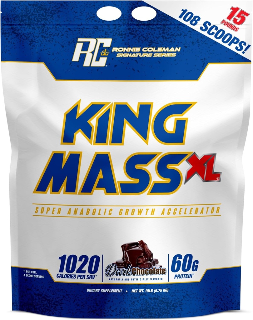 Ronnie Coleman Signature Series King Mass XL Mass Winer protein Toz, Muscle Winer, 60g Protein, 180g Carbohidratlar, 1.000+ Calories, Kretine ve Glutamine, Dark Chocolate, 15 Pound