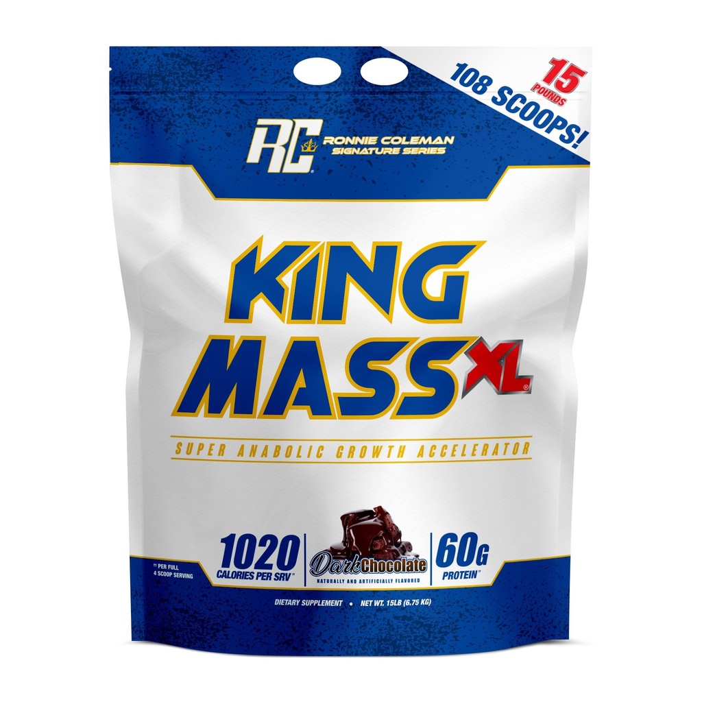 Ronnie Coleman Signature Series King Mass XL Mass Winer protein Toz, Muscle Winer, 60g Protein, 180g Carbohidratlar, 1.000+ Calories, Kretine ve Glutamine, Dark Chocolate, 15 Pound