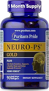 Puritan's Pride Neuro-PS® Gold Plus Neuro-SerineTM with Gingko Biloba and DHA, Advanced Diyetary Supplement for Brain Function, Health, and Memory Support, 1 Ay Supply, 90 Hızlı Yayın Softgels