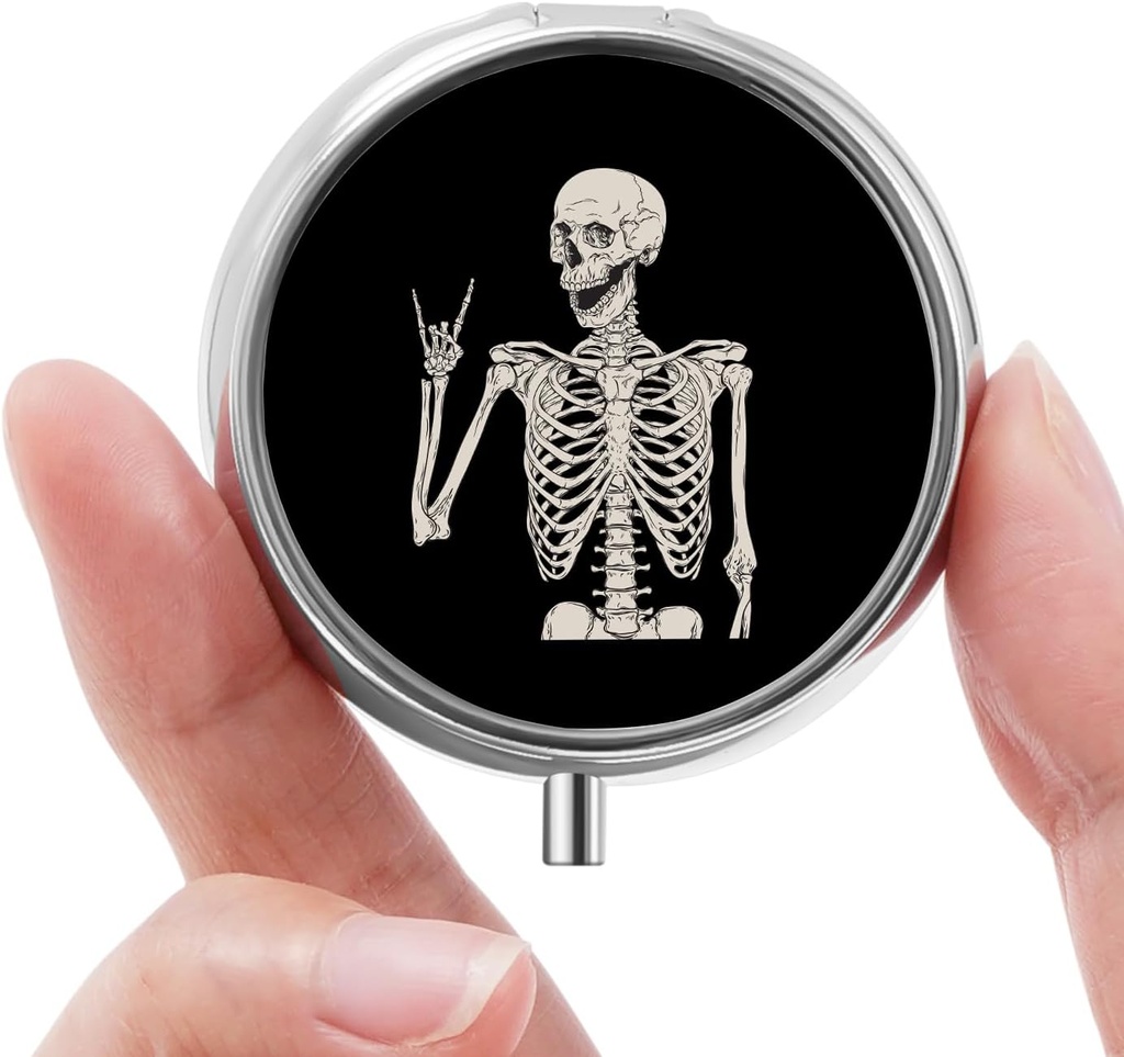 Mini Pill Box, Small Pill Box, Portable Pill Box, Cute Pill Organizer for Vitamins, Drugs, Fish Oil and Supplements (Skull)