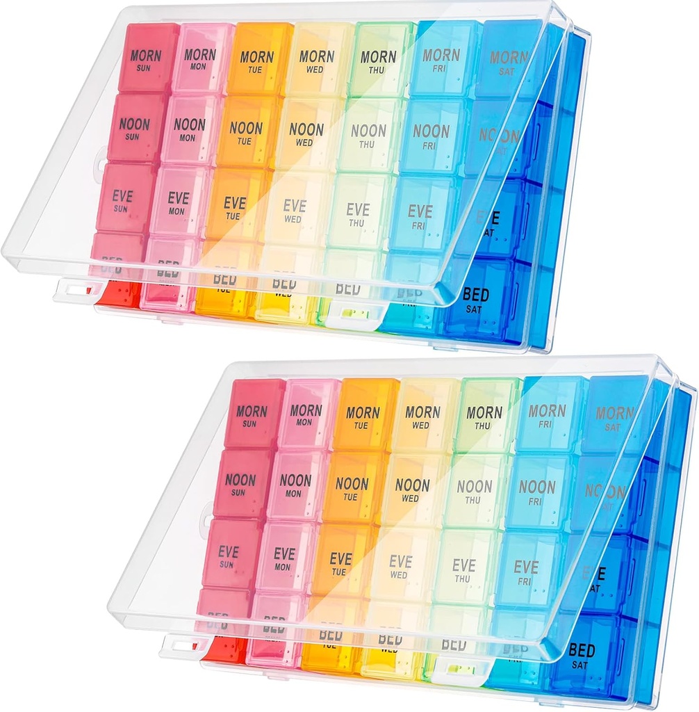 Dandat 2 Pack XL Large Weekly Pill Organizer 4 Times a Day Monthly Pill Organizer Large Medicine Organizer 28 Day Pill Box Organizer Weekly 7 Day Pill Dispenser 4 Times a Day