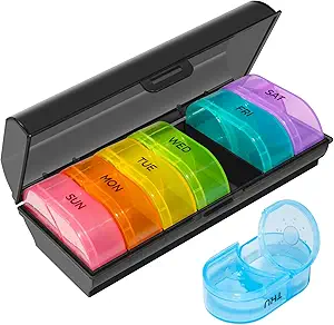 XL Weekly Pill Organizer 2 Times a Day, Pill Box 7 Day with One-Side LargeOpen Design for Easy fill, Black Privacy Protection AM PM Pill Case for Vitamins/Fish Oils/Supplements /