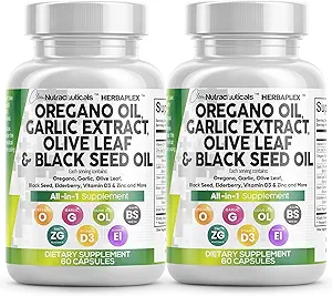 Temiz Nutraceuticals Oregano Oil Olive Extract Olive Leaf Black Seed Oil - Immune Support & Digestive Health Supplement for Women and Men with Vitamin D3 & çinko - 2Pack
