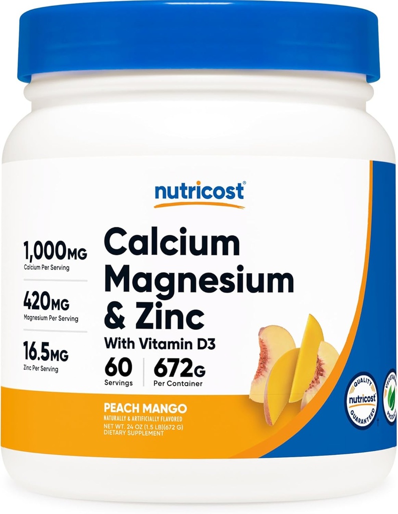 D3 Toz Vitamini ile Nutricostdis Magnezyum Çinko, 60 Hizmet (Peach Mango) - Kalsiyum (1000 MG) Magnezyum (420 MG) çinko (16.5 MG) Vitamin D3 (30 MCG) - Gluten Free, Non-GMO