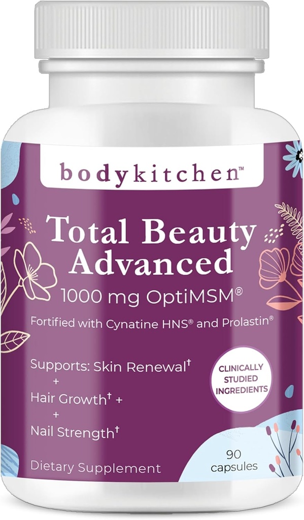 Body Kitchen Total Beauty Advanced, Contains Elastin, Keratin, Biotin ve Hyaluronic Acid, Supports Hair growth, Skin Renewal, Nail Strength, Veggie Caps, 90 Count