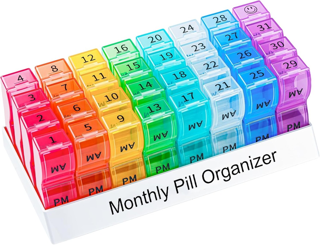 Aylık Pill Organizer 2 Times bir gün, bir Ay Pill Box AM PM, 30 Günlük Pill Case Small Karşılaştırmalar Vitamin ve Seyahat Hekimliği Organizer, 31 Gün Pill Organizer, 4 Hafta Pill Cases