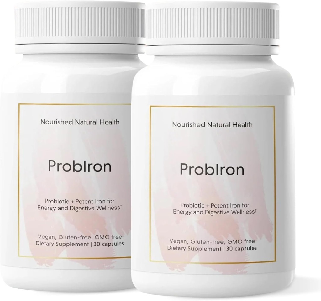 Nourished Natural Health ProbIron - Women's Probiyotik + Iron Supplement C ve Copper ile Güçlendi - Enerji ve Digestive Wellness için Vegan Formula - 60 Capsules