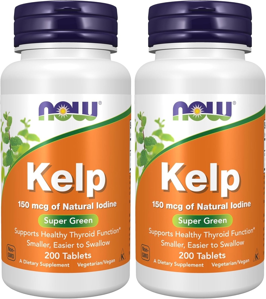 NOW Supplements, Kelp 150 mcg of Natural Iodine, Easier to Swallow Tablet, Super Green, 200 Tablets (Pack of 2)