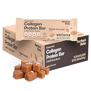 Mükemmel ket Barlar - En Temiz Keto Snacks with Collagen and MCT. Sugar, Keto Diyet Dostu - 3g Net Carbs, 19g Fat,11g proteini - Diyet Yemekleri (Salted Caramel, 12 Bars)