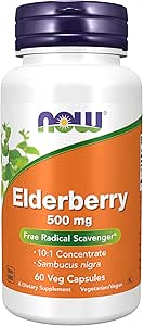 NOW Συμπληρώματα τροφίμων, Elderberry (Sambucus nigra) 500 mg, 10:1 Συμπυκνωμένο, 60 κάψουλες Veg