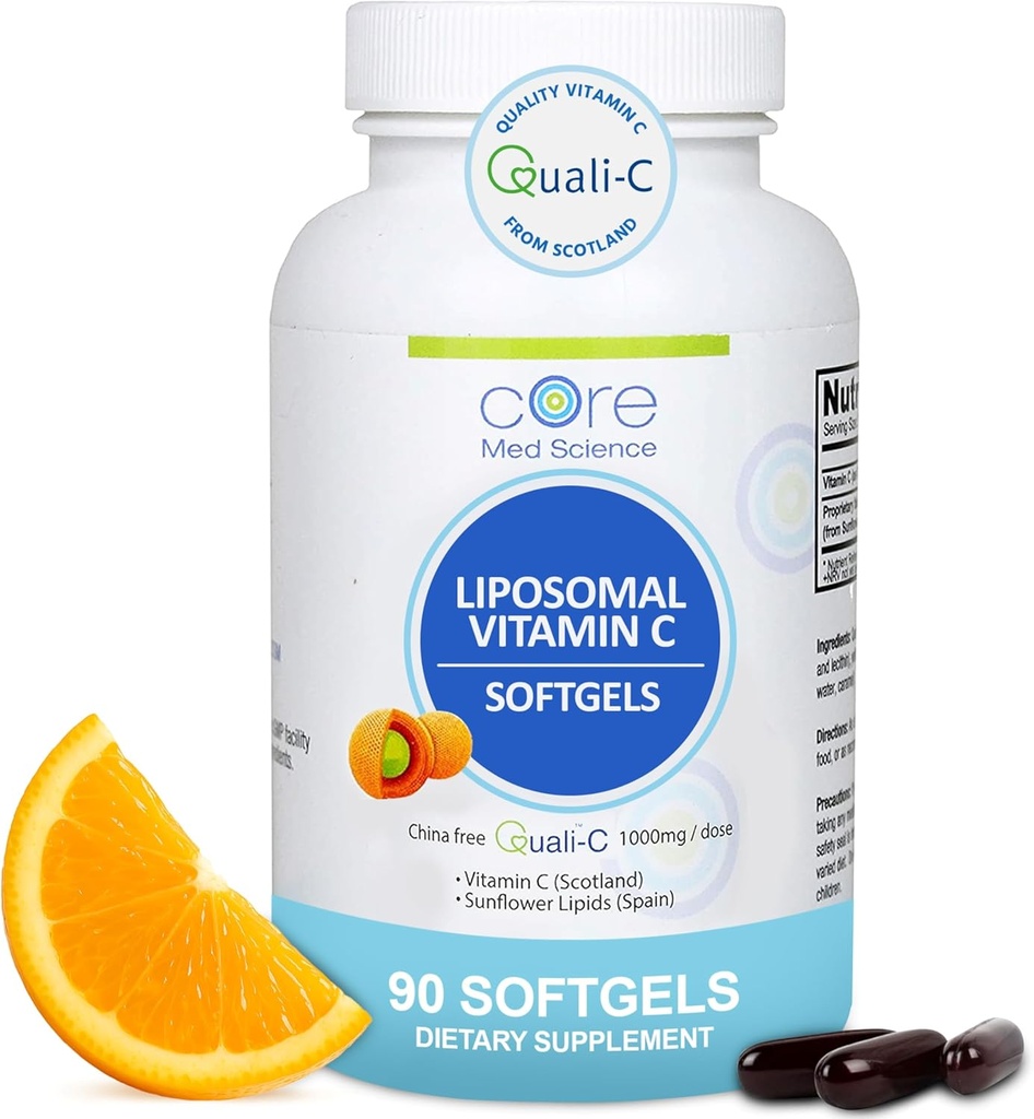 Liposomal Vitamin C 1000 mg Tarafından Core Med Science, 90 Softgels - Non-GMO Natural Liposomal C Supplement Bu Sağlıklı Ciltleri Destekler Collagen Formasyon