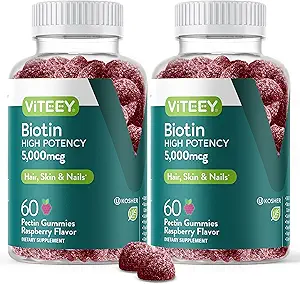 VITEEY Biotin Gummies για το δέρμα των μαλλιών και τα νύχια - Βιοτίνη για την ανάπτυξη των μαλλιών Gummies - 5000 mcg - Vegan, χωρίς γλουτένη, μη GMO – 120 κόμης
