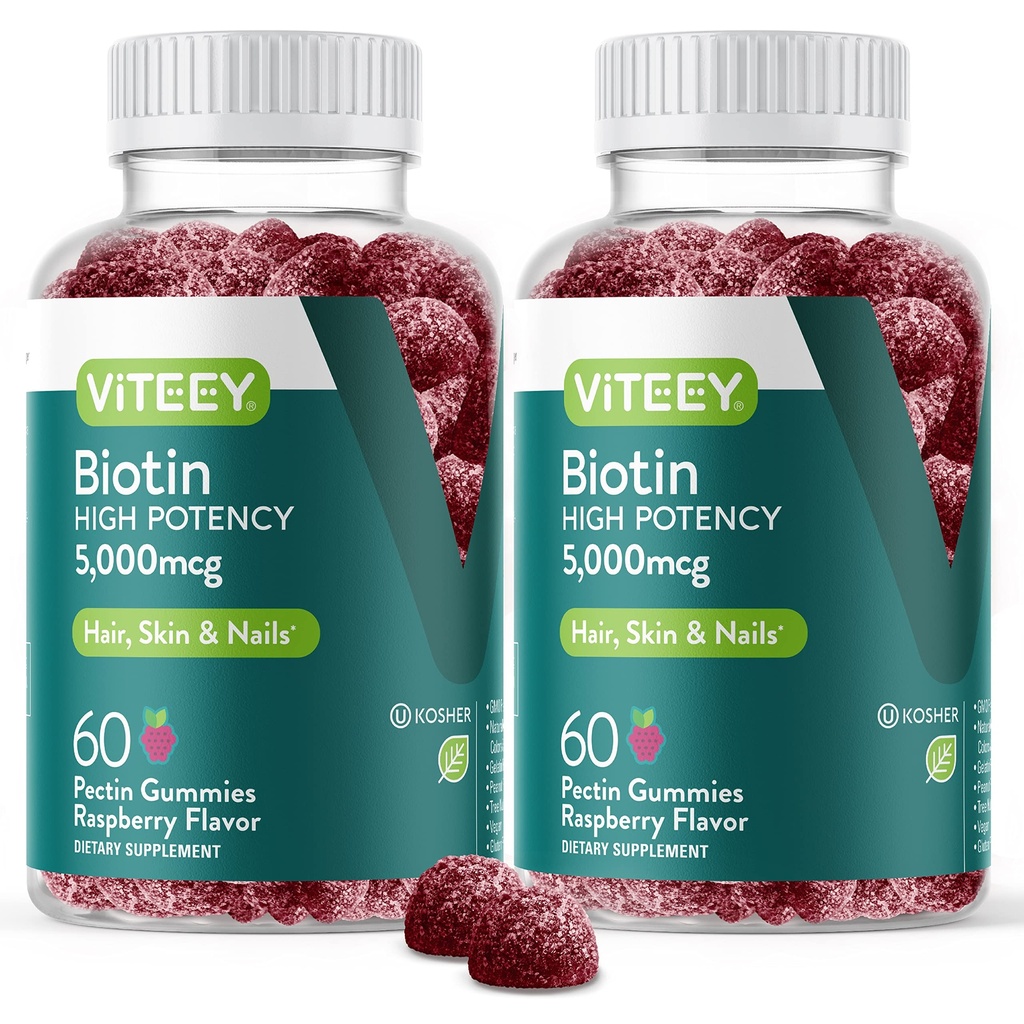 VITEEY Biotin Gummies for Hair Skin and Nails - Biotin for Hair Growth Gummies - 5000 mcg - Vegan, Gluten-Free, Non-GMO - 120 Count Count Count