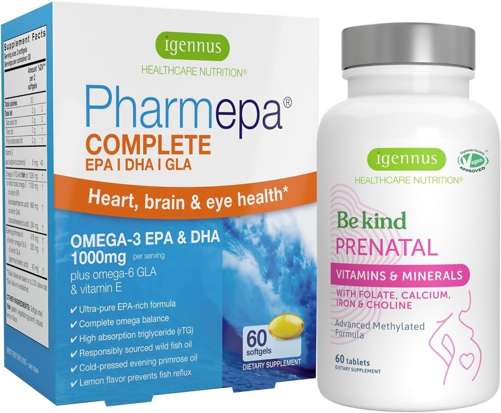 Gelişmiş Prenatal Multivitamin & Pharmepa Tamam EPA DHA rTG Omega 3 1000 mg Gebelik Desteği Sche, Igennus