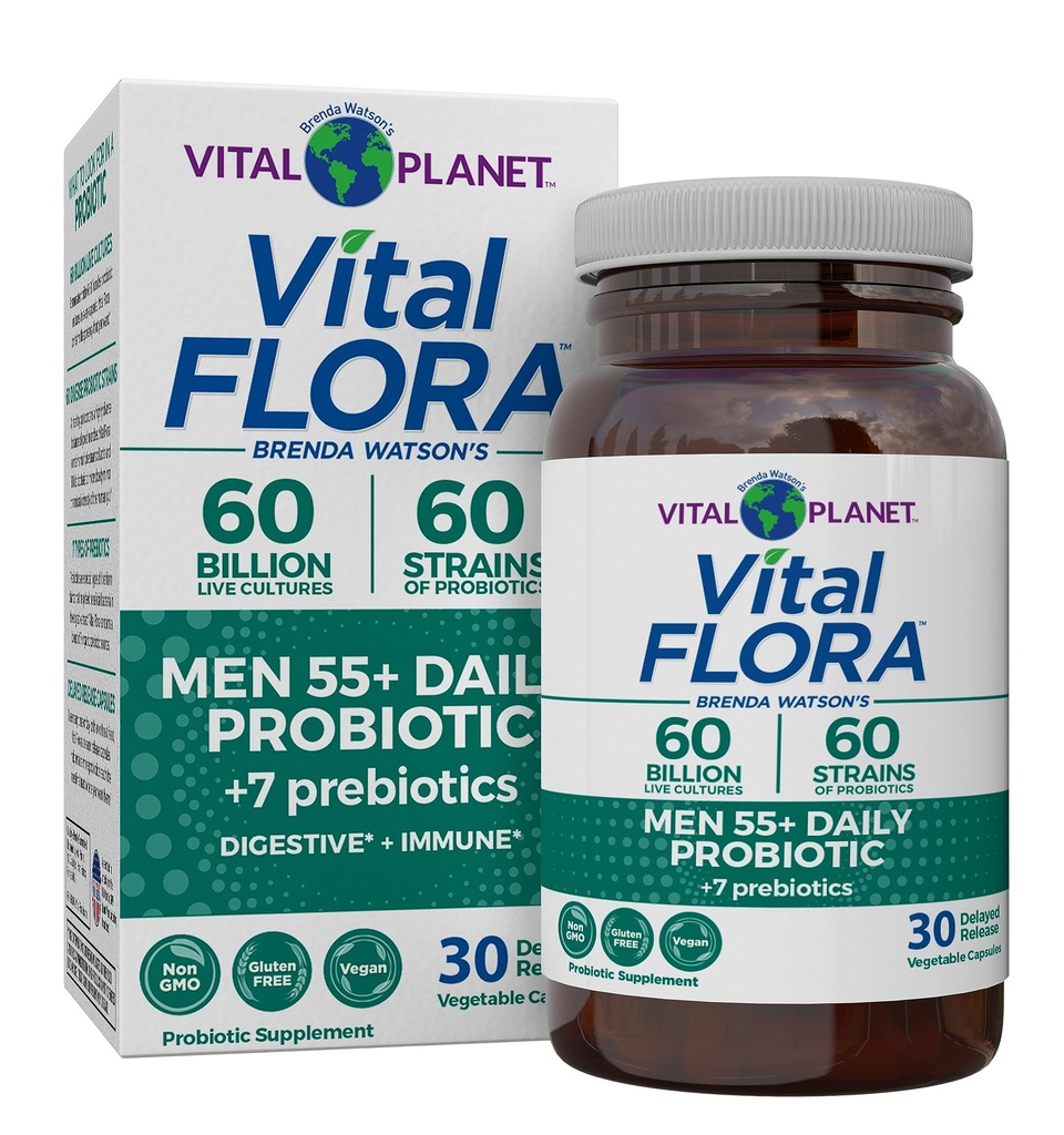 Vital Planet - Vital Flora Men 55+ Daily Probiotic, 60 Billion CFU, 60 Diverse Strains, 7 Organic Prebiotics, Immune Support, Gas Relief, Colon and Digestive Health Probiotics for Men 30 Κάψουλες