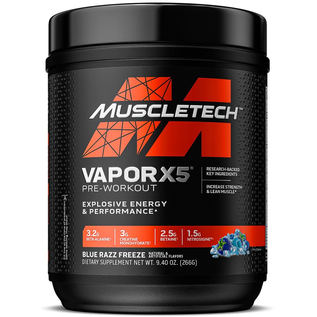 KasTech Pre-Workout Toz, Vapor X5 - Spor Beslenme Kası Kadın ve Erkekler için Tamamlar - Intense Muscle Pump Energy Toz İç Mix - Blue Razz Freeze, 266g (30 hizmet)