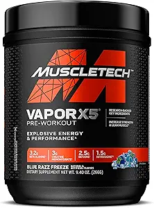 KasTech Pre-Workout Toz, Vapor X5 - Spor Beslenme Kası Kadın ve Erkekler için Tamamlar - Intense Muscle Pump Energy Toz İç Mix - Blue Razz Freeze, 266g (30 hizmet)
