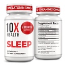 Yetişkinler için 10X Health Sleep Supplements - 60 Capsules - Melatonin 3 mg, L Theanine, Magnezyum Supplement, Magnezyum Oksit for Deep, Better Rest & Relaxation - 3-in-1 Natural Sleep Support