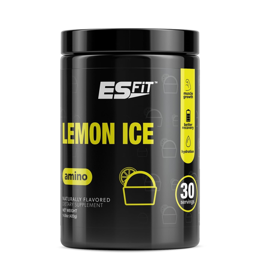 Amino Powder - Pre and Post προπόνηση με ηλεκτρολύτες - BCAA 2:1:1 Ratio, Αμινοξέα, Superior Γεύση, Δοκιμάστηκε και Πιστοποιήθηκε, Λεμονό πάγο, 30 εξυπηρετούν