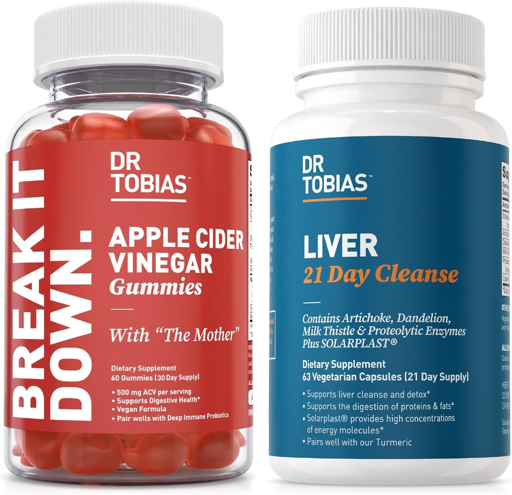 Dr. Tobias 21 Day Cleanse ve Apple Cider Vinegar Gummies - Destekler Digestive Health and Liver Detox, Vegan, Non-GMO