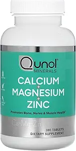 Qunol Calcium 3 in 1 Tablets with Calcium, Magnesium & Zinc for Immune Support, Bone, Nerve, and Muscle Health Supplement, 180 Count