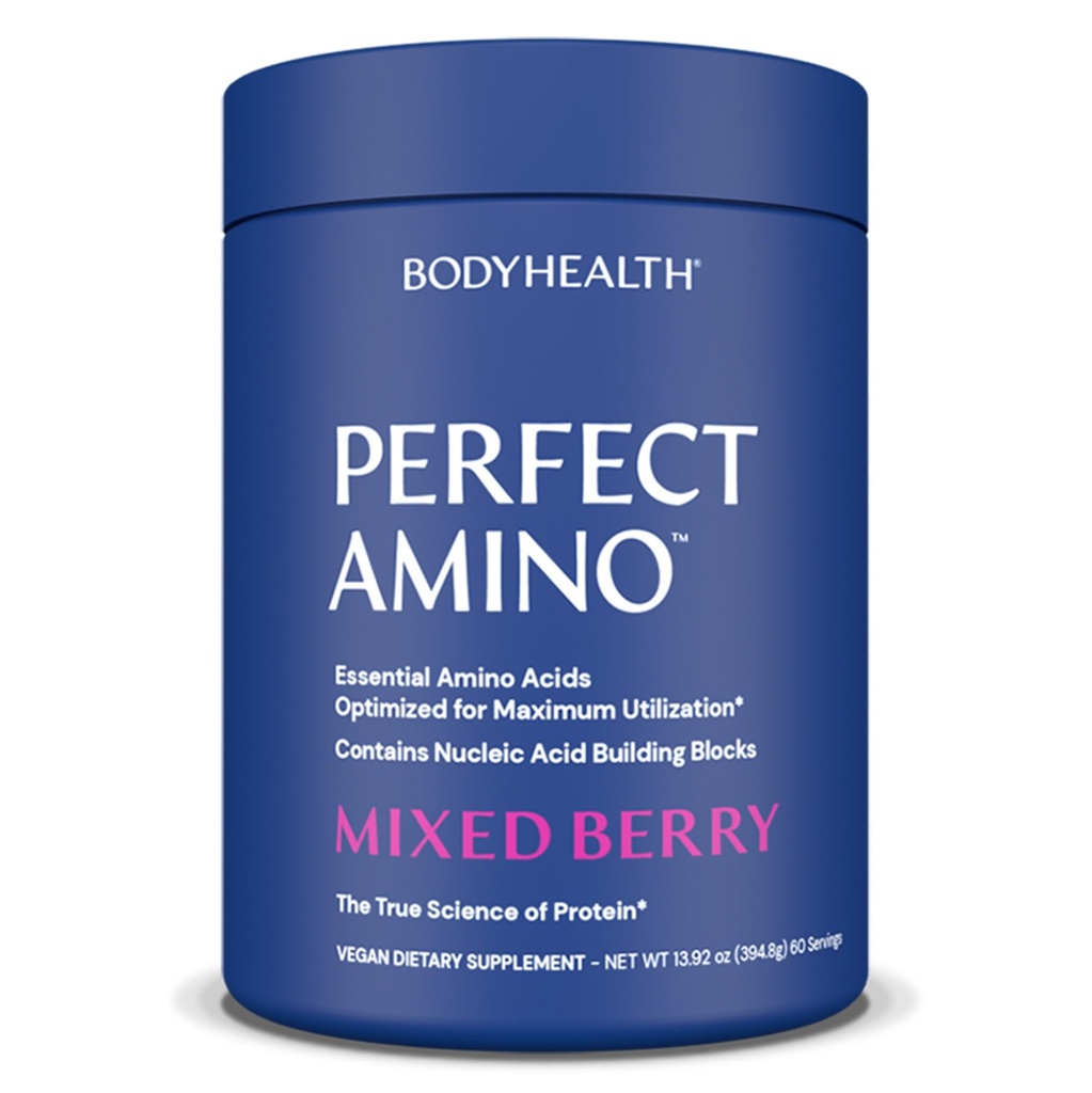 BodyHealth PerfectAmino Toz - BCAA ve EAA Toz Pre ve Post Workout - Amino Asit Enerji Erkekler ve Kadınlar için Yalın Kas ve Kurtarmayı Desteklemek - Karma Berry - 60 Hizmetler