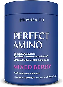BodyHealth PerfectAmino Toz - BCAA ve EAA Toz Pre ve Post Workout - Amino Asit Enerji Erkekler ve Kadınlar için Yalın Kas ve Kurtarmayı Desteklemek - Karma Berry - 60 Hizmetler