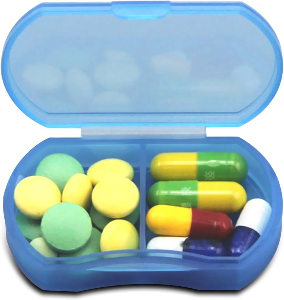 Küçük Pill Organizer Portre Seyahat Günlük Pill Konteynerleri AM & PM Mini Pill Box Vitamini, Fish Oil, Supplementrec (Mavi)