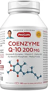 ANDREW LESSMAN Coenzyme Q-10 100 mg 180 Capsules - Enerji Üretimi ve En İyi Temel Organ Fonksiyonu, Anti-Oxidant Support, Apleted by Aging, Plus B-Complex. Swallow Capsules kolay