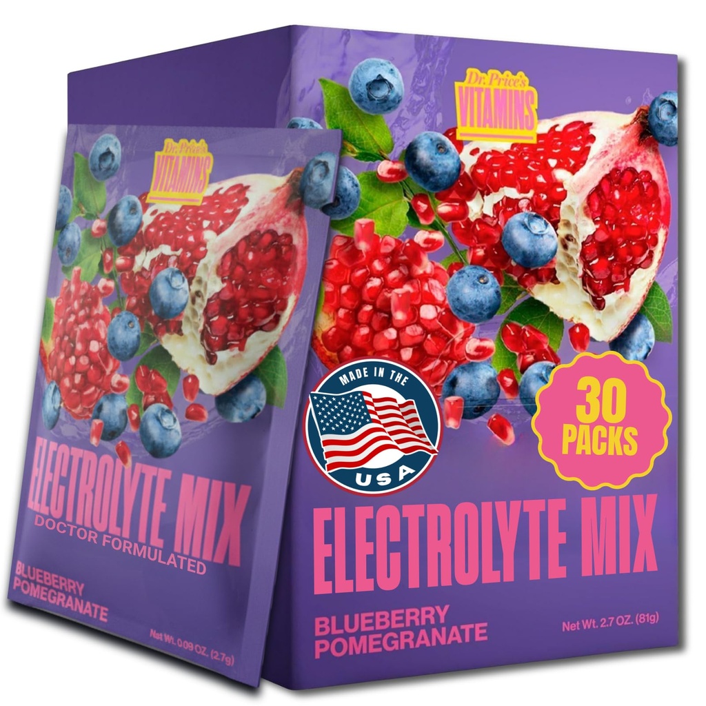 Dr. Price'ın Vitaminleri Elektrolyte Mix Supplement Toz, 72 Trace Minerals, Pyumyum, sodyum, Electrolyte Redüksiyon Keto | Blueberry-Pomegranate 30 Packets | No Sugar, Keto, Vegan, Non-GMO