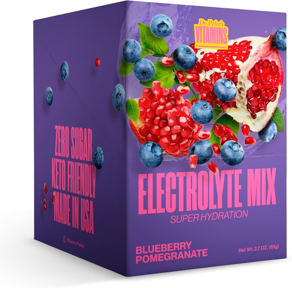 Dr. Price'ın Vitaminleri Elektrolyte Mix Supplement Toz, 72 Trace Minerals, Pyumyum, sodyum, Electrolyte Redüksiyon Keto | Blueberry-Pomegranate 30 Packets | No Sugar, Keto, Vegan, Non-GMO
