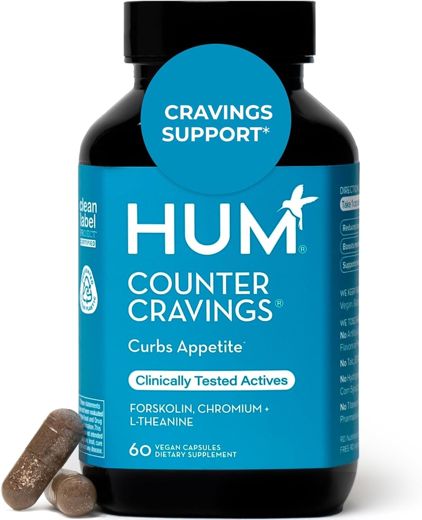 HUM Counter Cravings Chromium Supplements with L Theanine, Seaweed Extract & Forskolin to Help Appetite, Cravings, and Routines, Gluten Free, Caffeine Free Formula, 60 Vegan Capsules