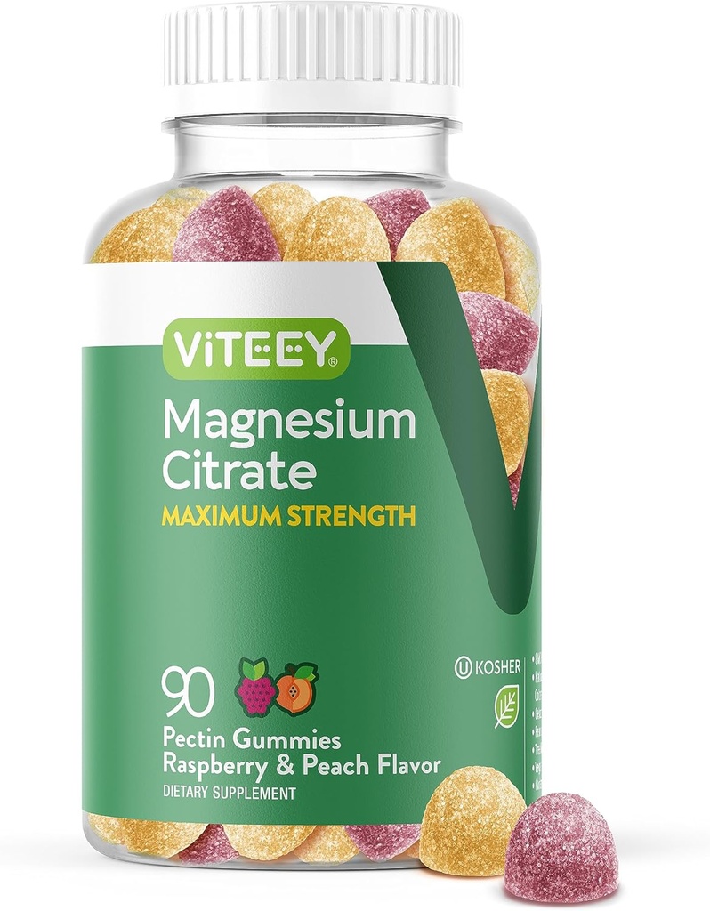 VITEEYEYİ yetişkinler için Magnezyum Gummies - Calm için Magnezyum Citrate Gummy, Sleep, Nerve & Muscle Function Support - Vegan, Gluten Free - 90 Count Count Count