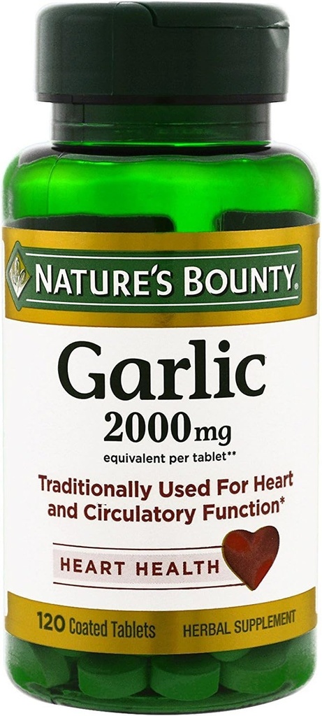 Nature's Bounty Garlic, 2000mg, 120 Coated Tablets (Pack of 2), 2 Bottles Each of 120 Tablets
