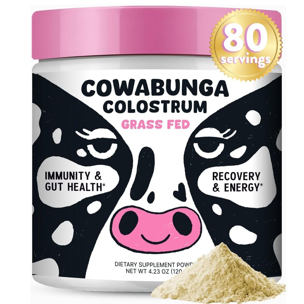 SonoHealth Cowabunga Colostrum - Premium, Pure & Unaltered συμπλήρωμα σκόνης Κολοσσού - για την ανοσοποιητική υποστήριξη, την υγεία των ούρων, την αποκατάσταση των μυών & την ευεξία - Kosher & Halal Certified Calostro