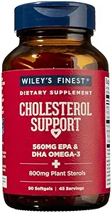 Wiley's Finest Wild Alaska's Fish Oil Cholesterol Support - Συμπλήρωμα υγείας καρδιάς για άνδρες και γυναίκες - 560mg Omega-3s - 90 Softgels (45 εξυπηρετούν)