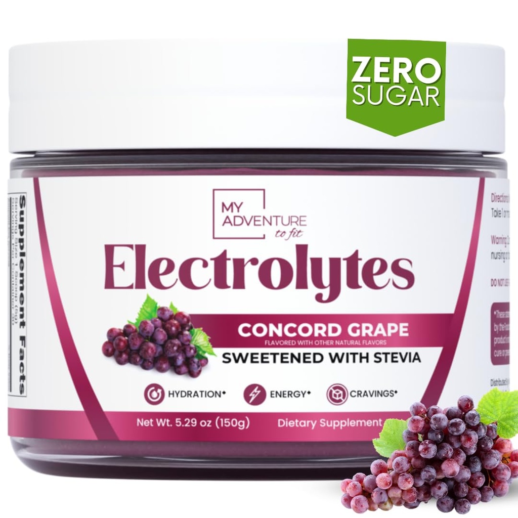 Zero Sugar - Concord Grape Electrolytes Powder - Πολύ αναζωογονητική ενυδάτωση - Caffeine Free Energy με όλα τα φυσικά συστατικά - Vegan, Keto & Paleo - Sugar Free Electrolytes Drink Mix - 30 Μερίδες