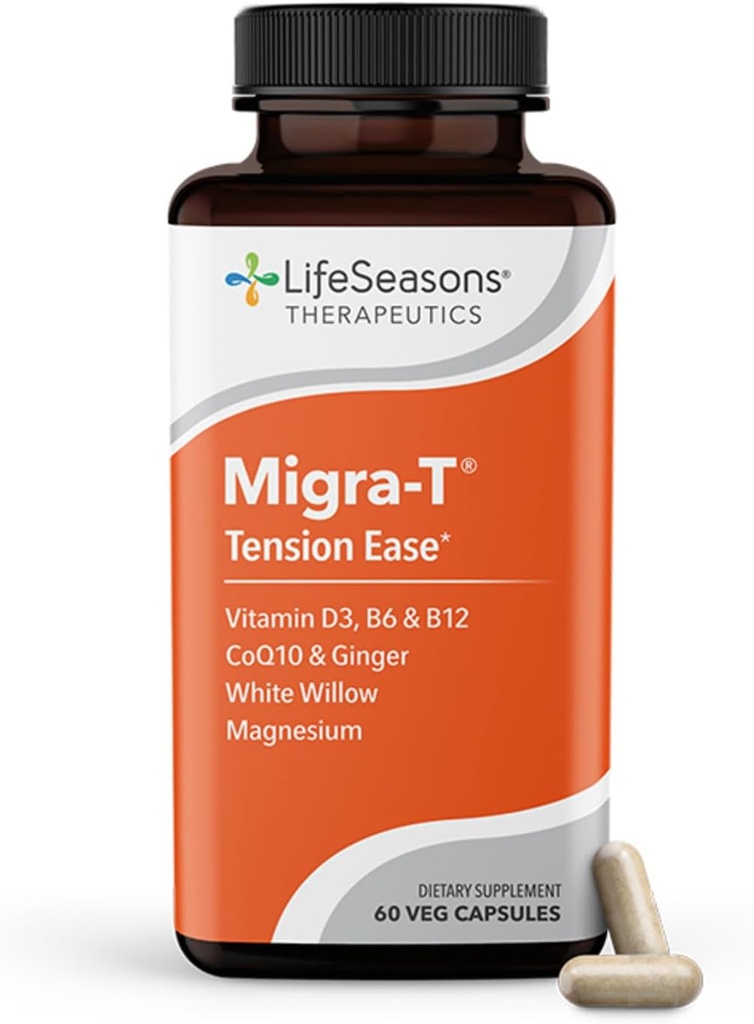Life Seasons Migra-T with Relieve-R PM - Migraine Prevention & Relief Supplement - Supports Severe Headaches - Reduces Light Sound & Odor Hassasity - Firefew, White Willow, Magnezyum Ginger & CoQ10