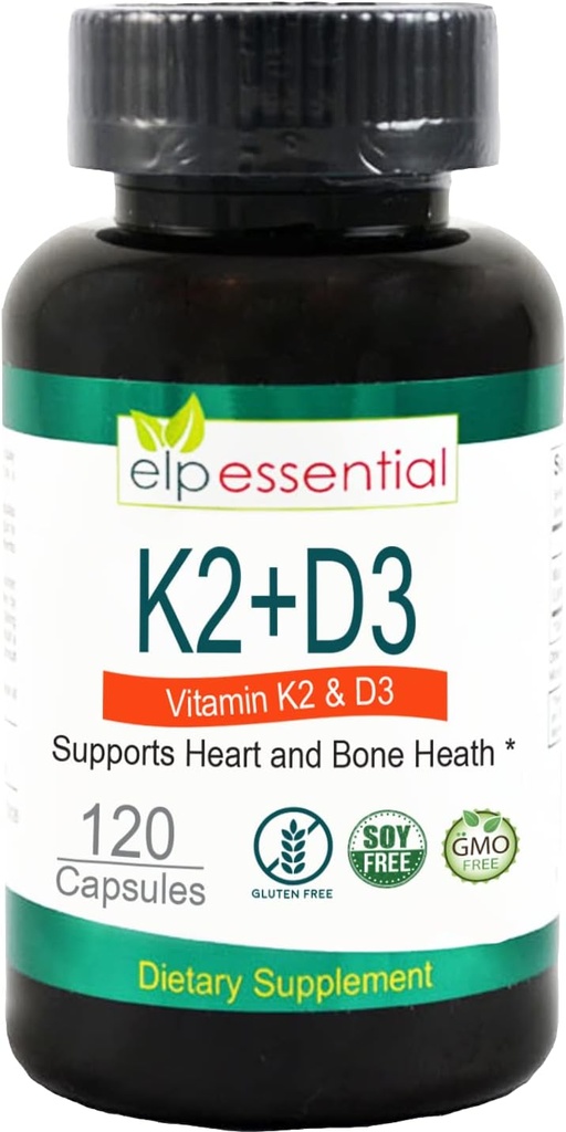 ELP ESSENTIAL Βιταμίνη K2 με D3 συμπλήρωμα Οστική και καρδιακή υγεία, Κάψουλες K2+D3 Βιταμίνες 120 κάψουλες
