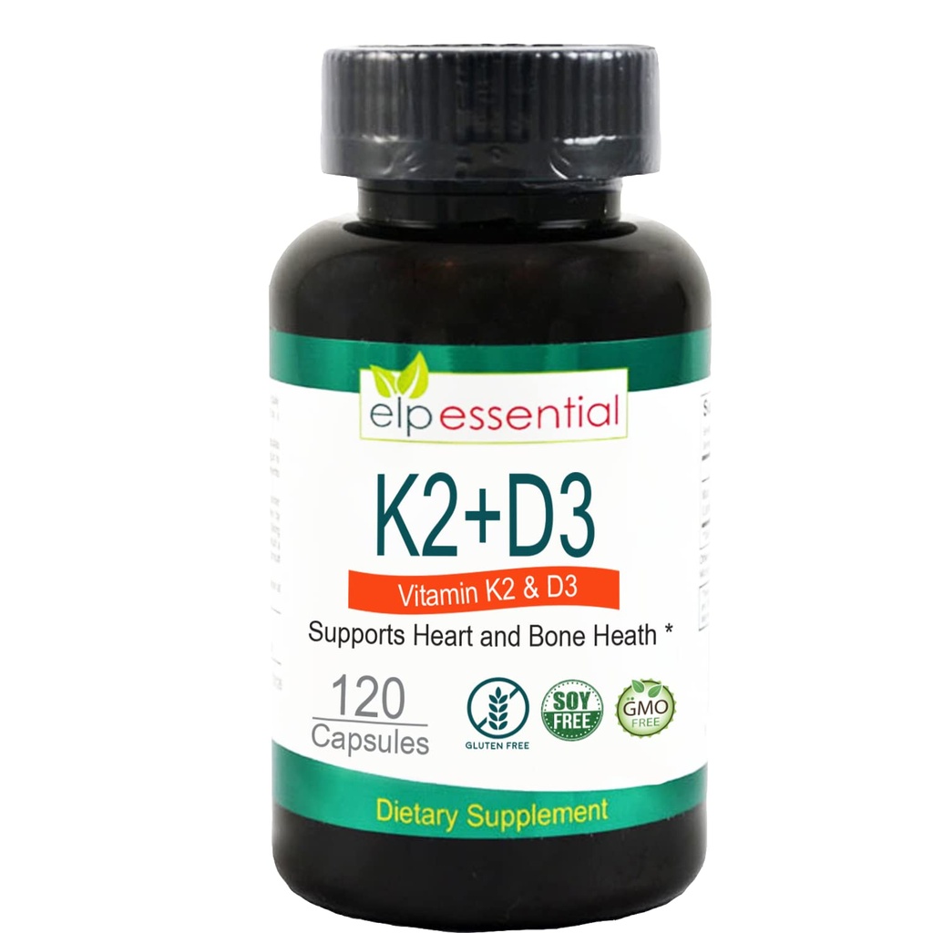 ELP ESSENTIAL Βιταμίνη K2 με D3 συμπλήρωμα Οστική και καρδιακή υγεία, Κάψουλες K2+D3 Βιταμίνες 120 κάψουλες