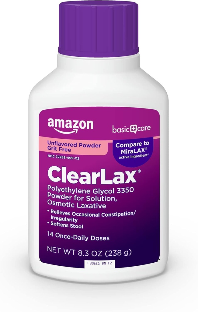 Basic Care ClearLax, Polyethylene Glycol 3350 Κόνις για Λύση, Οσμωτική Λάξευση, Άγευστη, 8,3 ουγγιά (πακέτο του 1)