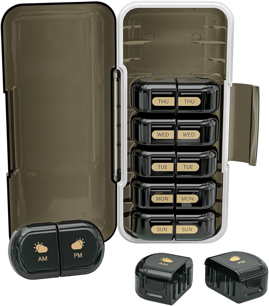 Haftalık Pill Organizer 2 Times a Day, Moisture-Proof, Detachable Karşılaştırmalar, AM PM Pill Box 2X 7 Gün, Seyahat Pill Organizer for Pills/Fish Oil/Medication /Vitamin/Supplements (Black)