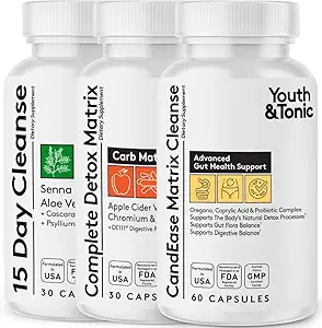 Gençlik ve Tonic CandEase Matrix ve Tamam Detox Matrix ve 15 Günlük Kolon Cleanse Sche 3 Pack