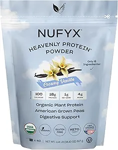 NUFYX® • Heavenly Protein® Powder • World’s Finest 100% Organic American Grown Peas • Vegan • Χωρίς γλουτένη • Low Carb (Κρέμα Βανίλια, 40 Scoops)
