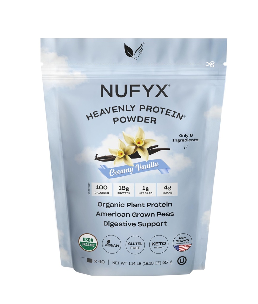 NUFYX® • Heavenly Protein® Powder • World’s Finest 100% Organic American Grown Peas • Vegan • Χωρίς γλουτένη • Low Carb (Κρέμα Βανίλια, 40 Scoops)