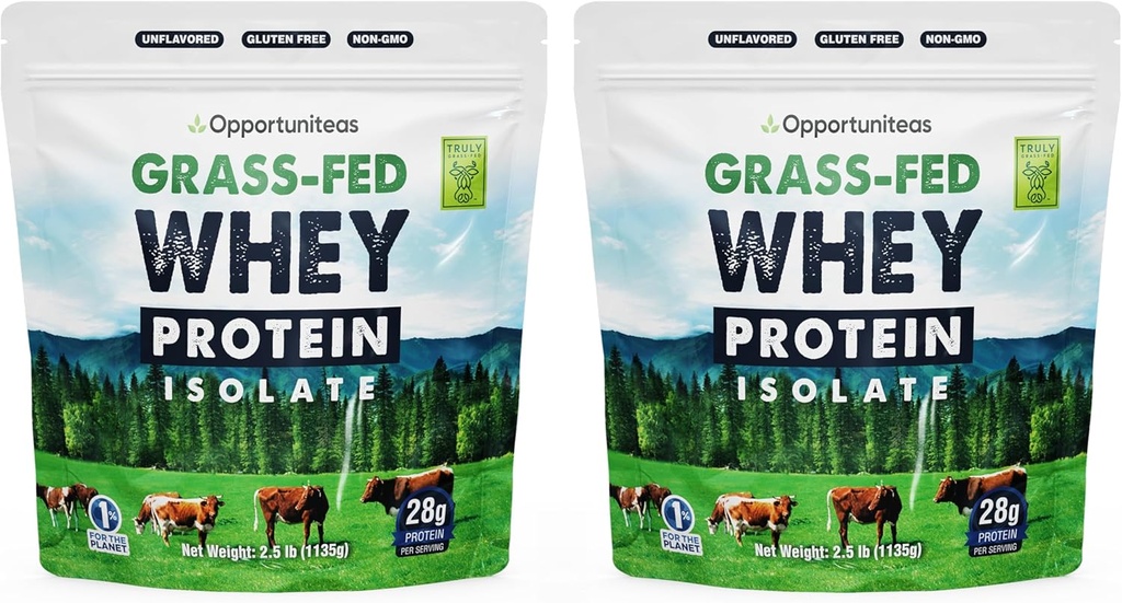 Opportuniteas Grass Fed Whey Isolate Protein Powder - Μη αρωματισμένη σκόνη 28g πρωτεΐνης χωρίς τεχνητά γλυκαντικά, ορμονικές αγελάδες, μη GMO - 5lb
