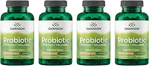 Swanson Probiotic - Digestive Health Supplement w/ 1 Δισεκατομμύριο CFU ανά κάψουλα - Φυσική Φόρμουλα Υποστήριξη Bowel Regularity & Daily Wellness - (120 Κάψουλες) (4 Συσκευασία)