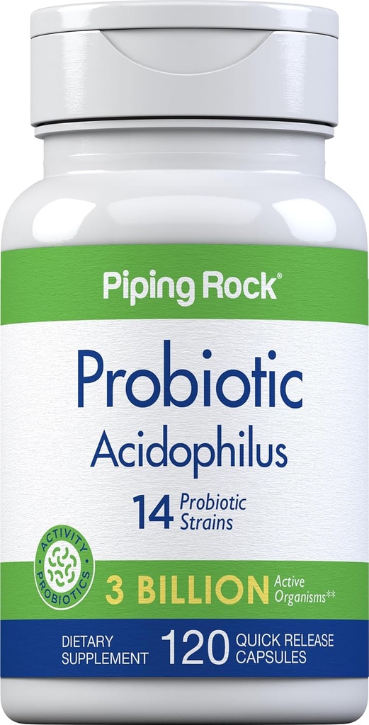 Piping Rock Probiotic Acidophilus Capsules for Women and Men | 3 Billion Live Cultures | 120 Pills | 14 Strains Supplement | Non-GMO, Gluten Free